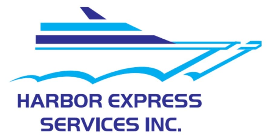 A blue and white logo of a boat.